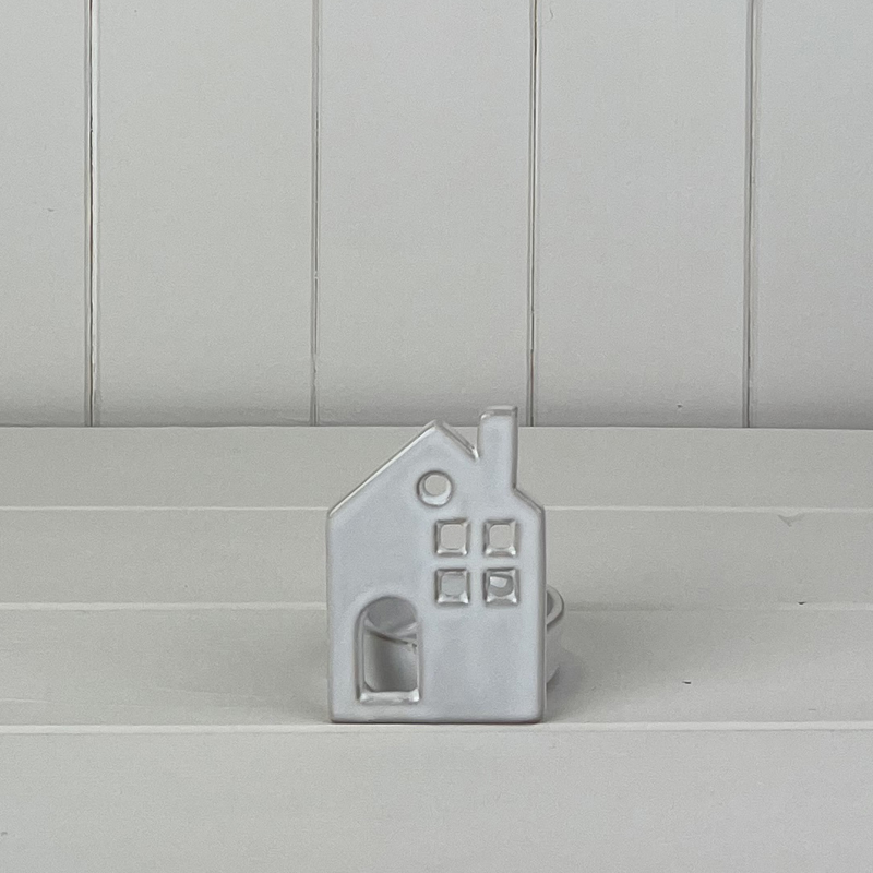 White Ceramic House Tealight Holder  detail page